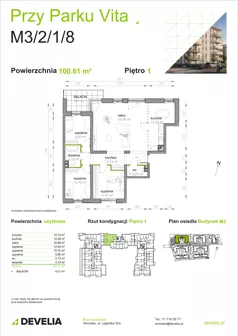 4 pokoje, mieszkanie 100,61 m², piętro 1, oferta nr M3/2/1/8, Przy Parku Vita III etap, Wrocław, Tarnogaj, Krzyki, ul. Międzyleska