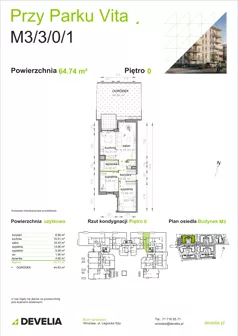 3 pokoje, mieszkanie 64,74 m², parter, oferta nr M3/3/0/1, Przy Parku Vita III etap, Wrocław, Tarnogaj, Krzyki, ul. Międzyleska