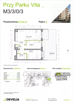 3 pokoje, mieszkanie 57,24 m², parter, oferta nr M3/3/0/3, Przy Parku Vita III etap, Wrocław, Tarnogaj, Krzyki, ul. Międzyleska