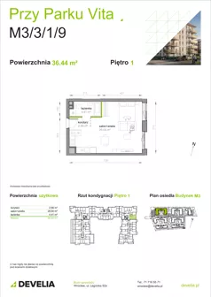 1 pokój, mieszkanie 36,44 m², piętro 1, oferta nr M3/3/1/9, Przy Parku Vita III etap, Wrocław, Tarnogaj, Krzyki, ul. Międzyleska