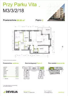 4 pokoje, mieszkanie 98,88 m², piętro 2, oferta nr M3/3/2/18, Przy Parku Vita III etap, Wrocław, Tarnogaj, Krzyki, ul. Międzyleska