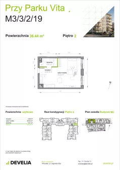1 pokój, mieszkanie 36,44 m², piętro 2, oferta nr M3/3/2/19, Przy Parku Vita III etap, Wrocław, Tarnogaj, Krzyki, ul. Międzyleska