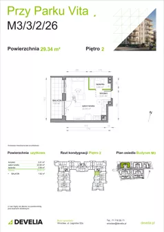 1 pokój, mieszkanie 29,34 m², piętro 2, oferta nr M3/3/2/26, Przy Parku Vita III etap, Wrocław, Tarnogaj, Krzyki, ul. Międzyleska