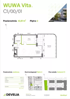2 pokoje, mieszkanie 42,81 m², parter, oferta nr C1/00/01, WUWA Vita III, Wrocław, Żerniki, Fabryczna, ul. Maya