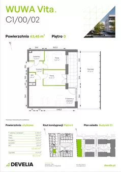 3 pokoje, mieszkanie 63,45 m², parter, oferta nr C1/00/02, WUWA Vita III, Wrocław, Żerniki, Fabryczna, ul. Maya