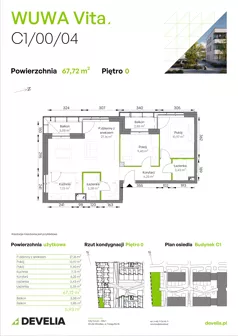 3 pokoje, mieszkanie 67,72 m², parter, oferta nr C1/00/04, WUWA Vita III, Wrocław, Żerniki, Fabryczna, ul. Maya
