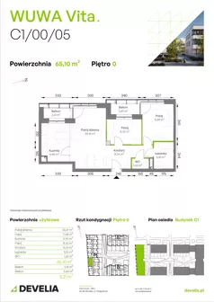 3 pokoje, mieszkanie 65,10 m², parter, oferta nr C1/00/05, WUWA Vita III, Wrocław, Żerniki, Fabryczna, ul. Maya