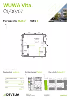 1 pokój, mieszkanie 33,35 m², parter, oferta nr C1/00/07, WUWA Vita III, Wrocław, Żerniki, Fabryczna, ul. Maya