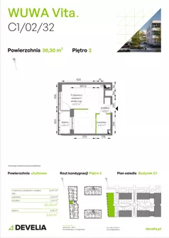 1 pokój, mieszkanie 30,30 m², piętro 2, oferta nr C1/02/32, WUWA Vita III, Wrocław, Żerniki, Fabryczna, ul. Maya
