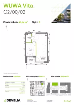 2 pokoje, mieszkanie 40,66 m², parter, oferta nr C2/00/02, WUWA Vita III, Wrocław, Żerniki, Fabryczna, ul. Maya