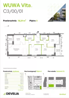 4 pokoje, mieszkanie 78,29 m², parter, oferta nr C3/00/01, WUWA Vita III, Wrocław, Żerniki, Fabryczna, ul. Maya