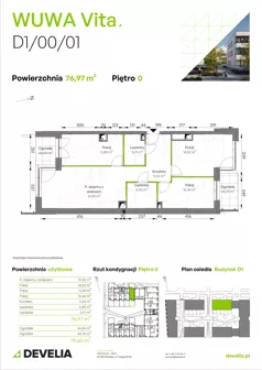 4 pokoje, mieszkanie 76,97 m², parter, oferta nr D1/00/01, WUWA Vita III, Wrocław, Żerniki, Fabryczna, ul. Maya