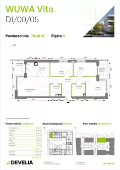 4 pokoje, mieszkanie 78,28 m², parter, oferta nr D1/00/05, WUWA Vita III, Wrocław, Żerniki, Fabryczna, ul. Maya