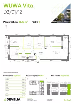 5 pokoi, mieszkanie 92,56 m², piętro 1, oferta nr D2/01/12, WUWA Vita III, Wrocław, Żerniki, Fabryczna, ul. Maya