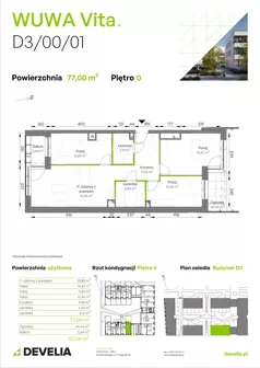 4 pokoje, mieszkanie 77,94 m², piętro 1, oferta nr D2/01/05, WUWA Vita III, Wrocław, Żerniki, Fabryczna, ul. Maya
