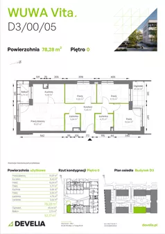 4 pokoje, mieszkanie 78,28 m², parter, oferta nr D3/00/05, WUWA Vita III, Wrocław, Żerniki, Fabryczna, ul. Maya