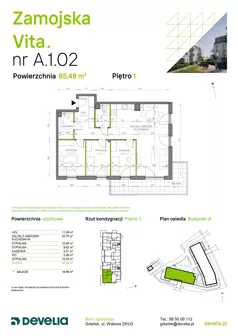 4 pokoje, mieszkanie 85,48 m², piętro 1, oferta nr A.1.02, Zamojska Vita, Gdańsk, Ujeścisko-Łostowice, Ujeścisko, ul. Zamojska 11