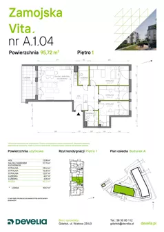 4 pokoje, mieszkanie 95,72 m², piętro 1, oferta nr A.1.04, Zamojska Vita, Gdańsk, Ujeścisko-Łostowice, Ujeścisko, ul. Zamojska 11