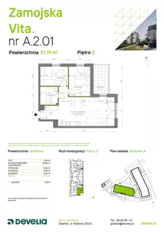 3 pokoje, mieszkanie 57,19 m², piętro 2, oferta nr A.2.01, Zamojska Vita, Gdańsk, Ujeścisko-Łostowice, Ujeścisko, ul. Zamojska 11