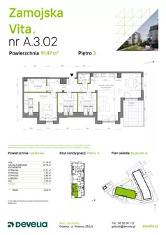 4 pokoje, mieszkanie 91,47 m², piętro 3, oferta nr A.3.02, Zamojska Vita, Gdańsk, Ujeścisko-Łostowice, Ujeścisko, ul. Zamojska 11