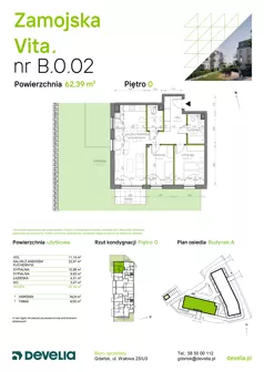 3 pokoje, mieszkanie 62,39 m², parter, oferta nr B.0.02, Zamojska Vita, Gdańsk, Ujeścisko-Łostowice, Ujeścisko, ul. Zamojska 11