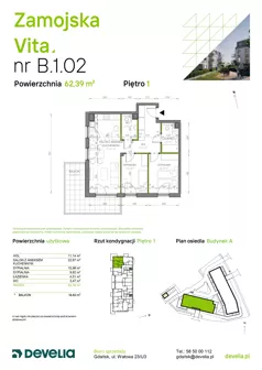 3 pokoje, mieszkanie 62,39 m², piętro 1, oferta nr B.1.02, Zamojska Vita, Gdańsk, Ujeścisko-Łostowice, Ujeścisko, ul. Zamojska 11