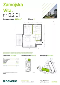 2 pokoje, mieszkanie 44,74 m², piętro 2, oferta nr B.2.01, Zamojska Vita, Gdańsk, Ujeścisko-Łostowice, Ujeścisko, ul. Zamojska 11