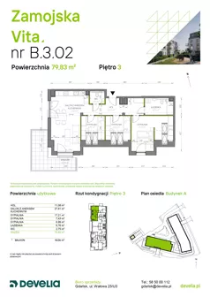 4 pokoje, mieszkanie 79,83 m², piętro 3, oferta nr B.3.02, Zamojska Vita, Gdańsk, Ujeścisko-Łostowice, Ujeścisko, ul. Zamojska 11