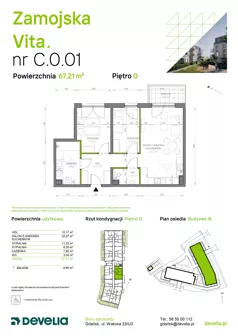 3 pokoje, mieszkanie 67,21 m², parter, oferta nr C.0.01, Zamojska Vita, Gdańsk, Ujeścisko-Łostowice, Ujeścisko, ul. Zamojska 11
