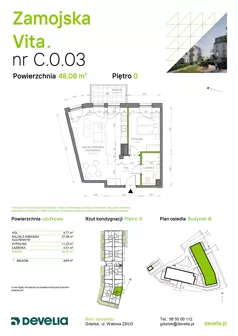2 pokoje, mieszkanie 48,08 m², parter, oferta nr C.0.03, Zamojska Vita, Gdańsk, Ujeścisko-Łostowice, Ujeścisko, ul. Zamojska 11