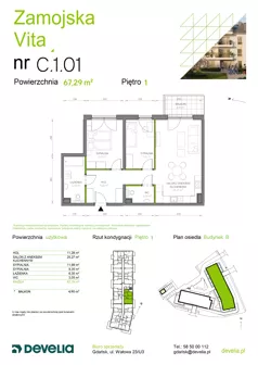 3 pokoje, mieszkanie 67,29 m², piętro 1, oferta nr C.1.01, Zamojska Vita, Gdańsk, Ujeścisko-Łostowice, Ujeścisko, ul. Zamojska 11