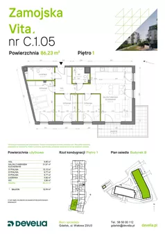 4 pokoje, mieszkanie 86,23 m², piętro 1, oferta nr C.1.05, Zamojska Vita, Gdańsk, Ujeścisko-Łostowice, Ujeścisko, ul. Zamojska 11