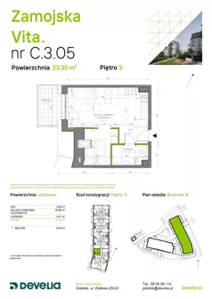 1 pokój, mieszkanie 33,35 m², piętro 3, oferta nr C.3.05, Zamojska Vita, Gdańsk, Ujeścisko-Łostowice, Ujeścisko, ul. Zamojska 11