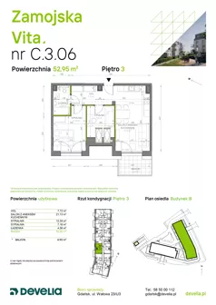 3 pokoje, mieszkanie 52,95 m², piętro 3, oferta nr C.3.06, Zamojska Vita, Gdańsk, Ujeścisko-Łostowice, Ujeścisko, ul. Zamojska 11