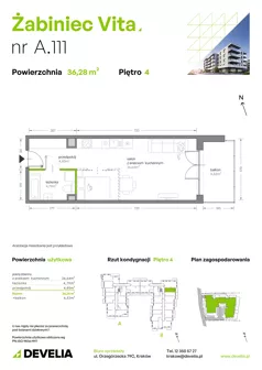 1 pokój, mieszkanie 36,28 m², piętro 4, oferta nr A.111, Żabiniec Vita, Kraków, Krowodrza, ul. Żabiniec 56