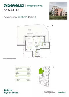 4 pokoje, mieszkanie 77,85 m², parter, oferta nr A.A.0.01, Głębocka Vita, Warszawa, Białołęka, Białołęka, Głębocka 84A