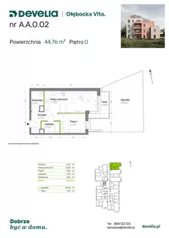 2 pokoje, mieszkanie 44,76 m², parter, oferta nr A.A.0.02, Głębocka Vita, Warszawa, Białołęka, Białołęka, Głębocka 84A