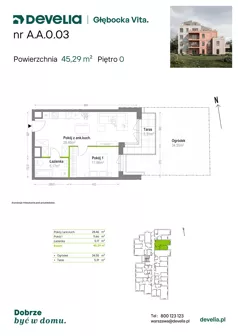 2 pokoje, mieszkanie 45,29 m², parter, oferta nr A.A.0.03, Głębocka Vita, Warszawa, Białołęka, Białołęka, Głębocka 84A