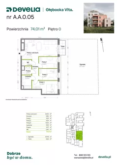 4 pokoje, mieszkanie 74,01 m², parter, oferta nr A.A.0.05, Głębocka Vita, Warszawa, Białołęka, Białołęka, Głębocka 84A