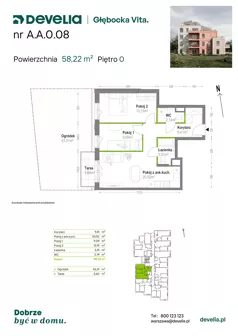 3 pokoje, mieszkanie 58,22 m², parter, oferta nr A.A.0.08, Głębocka Vita, Warszawa, Białołęka, Białołęka, Głębocka 84A