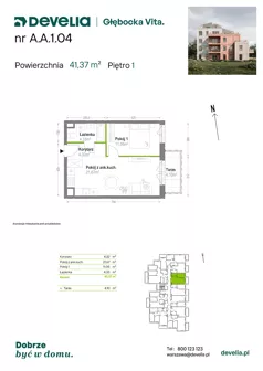 2 pokoje, mieszkanie 41,37 m², piętro 1, oferta nr A.A.1.04, Głębocka Vita, Warszawa, Białołęka, Białołęka, Głębocka 84A