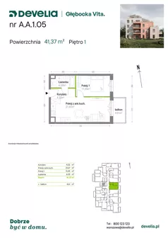 2 pokoje, mieszkanie 41,37 m², piętro 1, oferta nr A.A.1.05, Głębocka Vita, Warszawa, Białołęka, Białołęka, Głębocka 84A