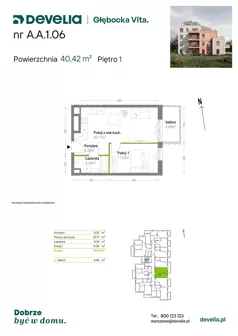 2 pokoje, mieszkanie 40,42 m², piętro 1, oferta nr A.A.1.06, Głębocka Vita, Warszawa, Białołęka, Białołęka, Głębocka 84A