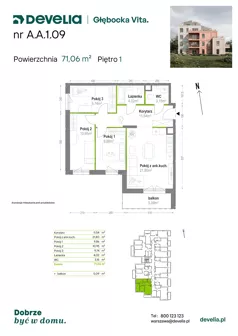 4 pokoje, mieszkanie 71,06 m², piętro 1, oferta nr A.A.1.09, Głębocka Vita, Warszawa, Białołęka, Białołęka, Głębocka 84A