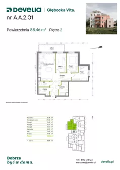 4 pokoje, mieszkanie 88,46 m², piętro 2, oferta nr A.A.2.01, Głębocka Vita, Warszawa, Białołęka, Białołęka, Głębocka 84A