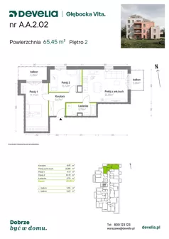 3 pokoje, mieszkanie 65,45 m², piętro 2, oferta nr A.A.2.02, Głębocka Vita, Warszawa, Białołęka, Białołęka, Głębocka 84A