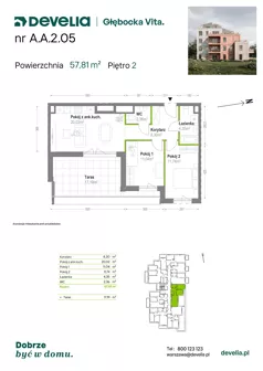 3 pokoje, mieszkanie 57,81 m², piętro 2, oferta nr A.A.2.05, Głębocka Vita, Warszawa, Białołęka, Białołęka, Głębocka 84A