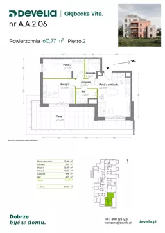 3 pokoje, mieszkanie 60,77 m², piętro 2, oferta nr A.A.2.06, Głębocka Vita, Warszawa, Białołęka, Białołęka, Głębocka 84A
