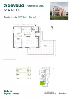 3 pokoje, mieszkanie 62,93 m², piętro 3, oferta nr A.A.3.05, Głębocka Vita, Warszawa, Białołęka, Białołęka, Głębocka 84A