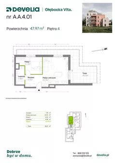 2 pokoje, mieszkanie 47,97 m², piętro 4, oferta nr A.A.4.01, Głębocka Vita, Warszawa, Białołęka, Białołęka, Głębocka 84A